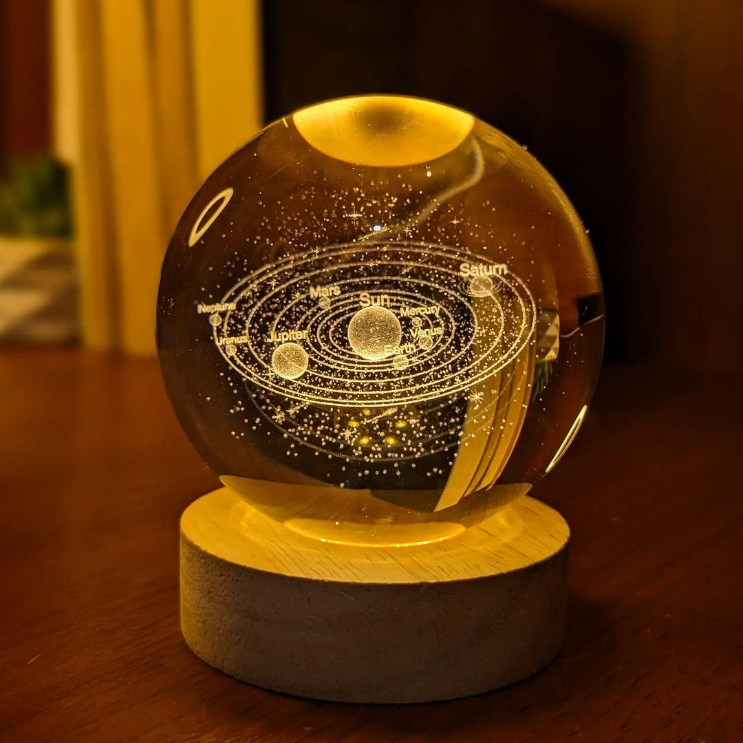 3D Wooden base Crystal Lamp 🪐
