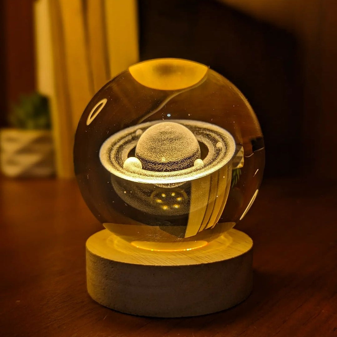 3D Wooden base Crystal Lamp 🪐
